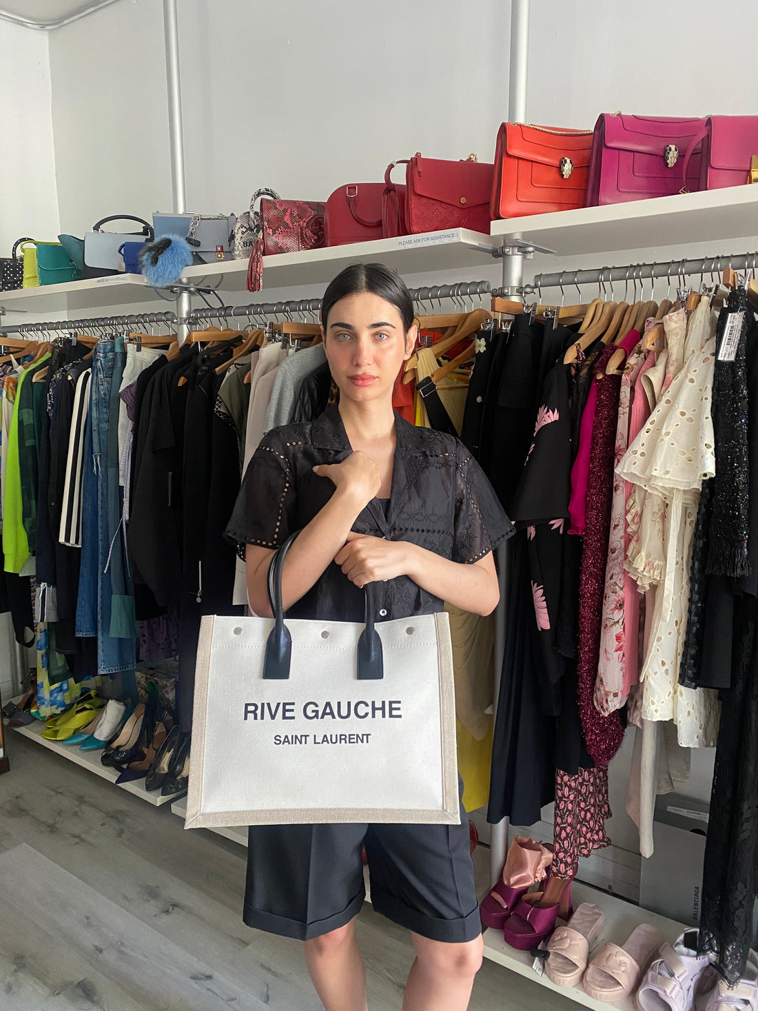 Saint Laurent Beige Canvas Rive Gauche Tote