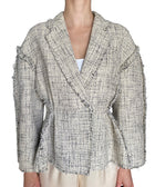 Erdem Beige & Black Cotton Tweed Pleated Raw Hem Blazer - IT 42/ US 8
