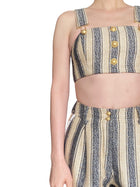 Balmain Raffia Stripe Button Crop Top - 36 / XS