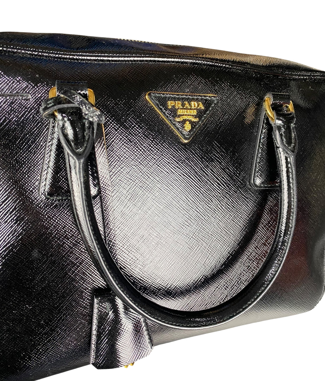 Prada Black Saffiano Vernice Bauletto Crossbody Bag