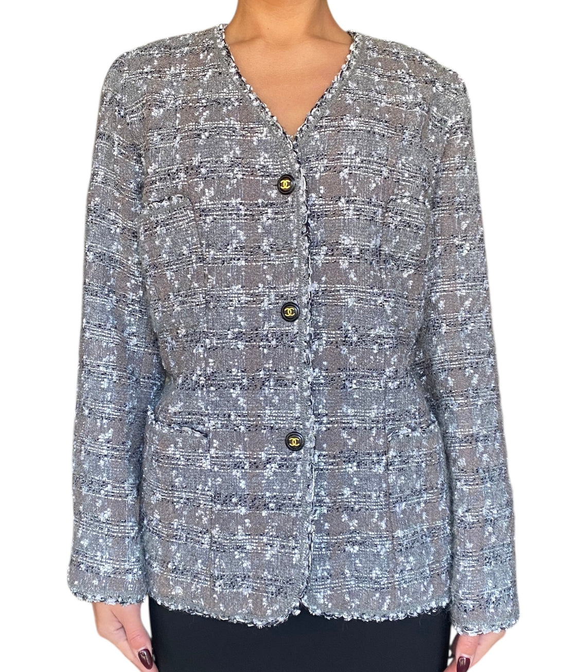 Chanel 1994 Grey Vintage Tweed Jacket - 42 / US 8