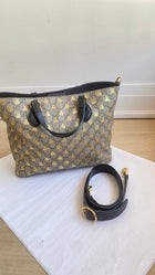 Gucci Gold Metallic Bee Beige GG Supreme Soft Coated Canvas Two Way Tote