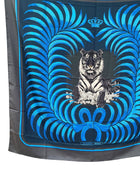 Hermes Silk Twill 140cm Giant Shawl Scarf Tigre Royal Blue Graphite, Beige
