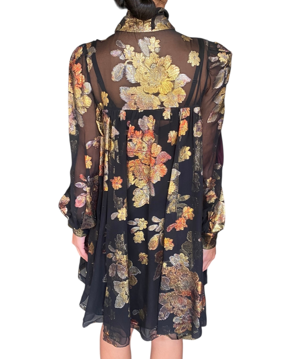 Saint Laurent Black Floral Silk Jacquard Mini Flared Dress - 40 / US 4