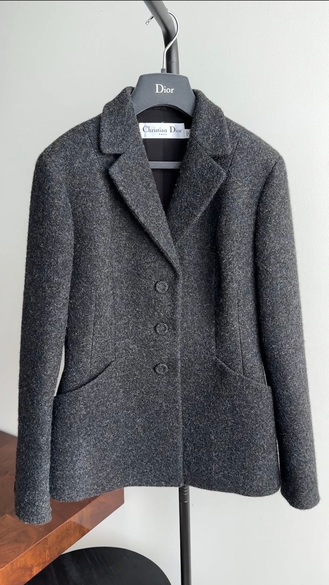 Christian Dior 30 Montagne Grey Felt Wool Fitted Blazer Jacket with Logo Interior - FR40 / 8 / M