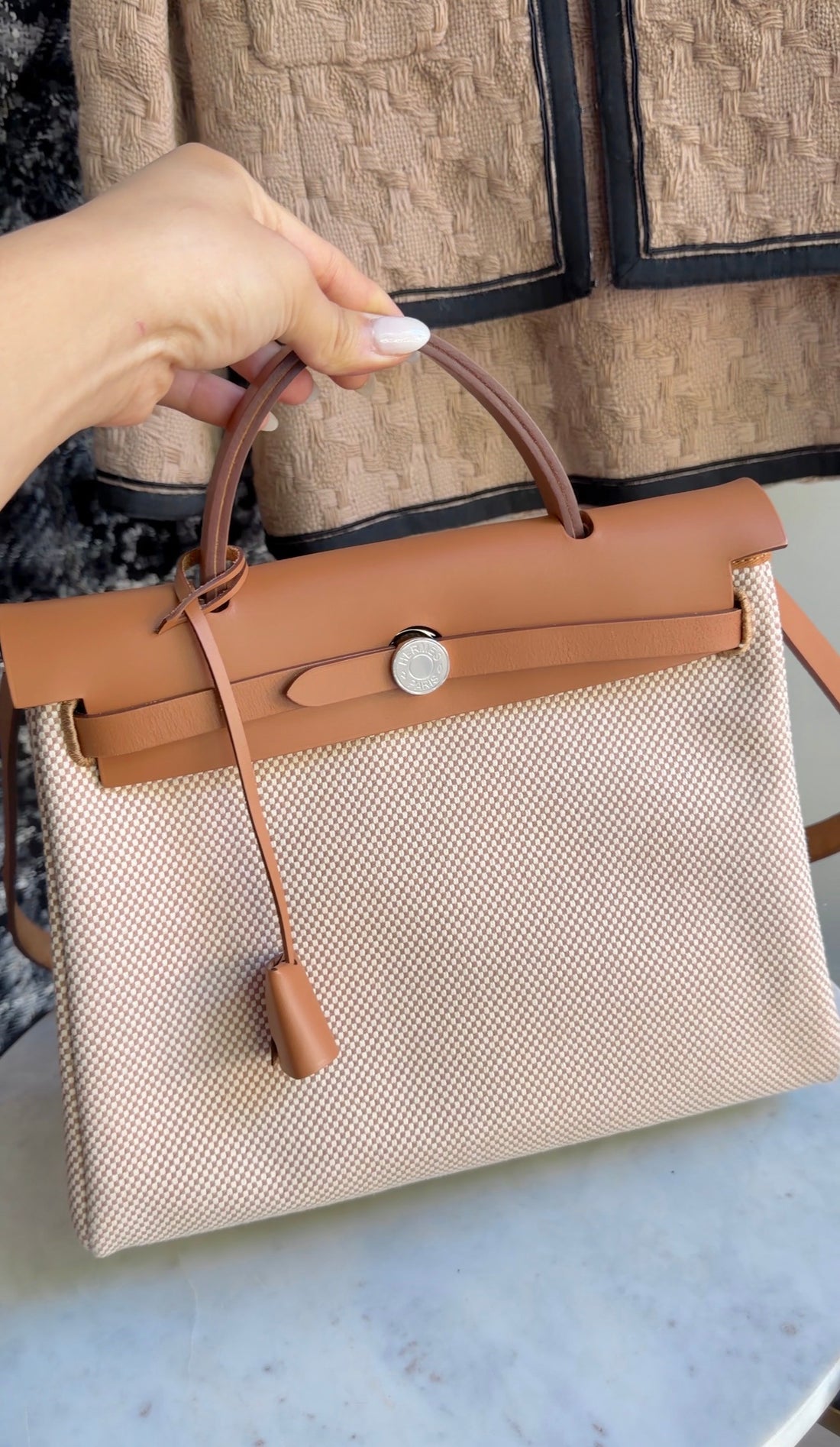 Hermes Naturel Sable  Herbag Zip 31 Naturel Sable Ecru Viking Cross Toile Canvas Bag 31