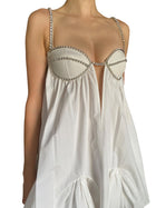Area White Cotton Crystal Embellished Poplin Mini Dress - US 2-4
