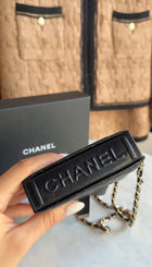 Chanel Black Lambskin Quilted Book Card Holder on Chain