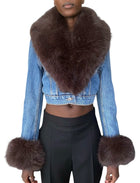 Alexander Wang Indigo Faux Fur Trim Cropped Denim Jacket - S / US 2-4