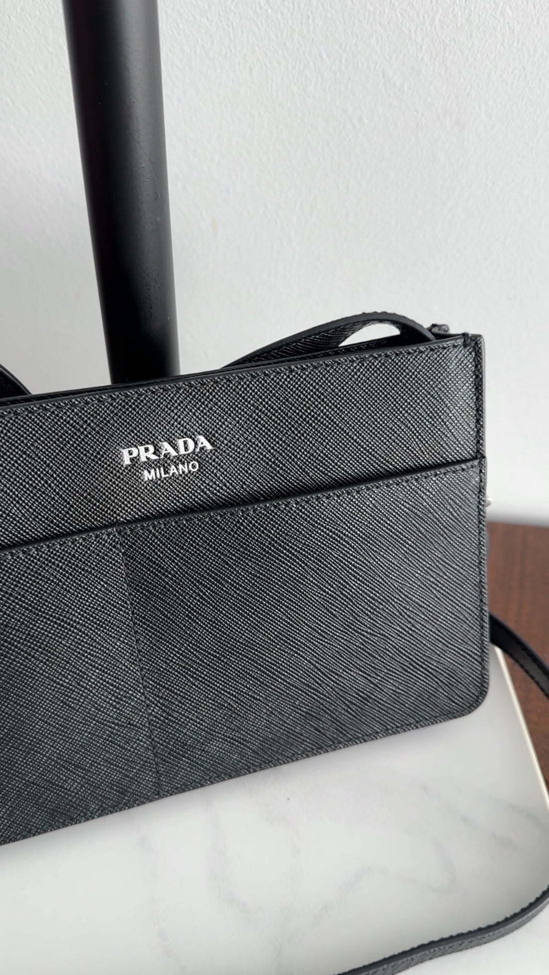 Prada Black Saffiano Leather Phone Pouch