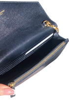 Saint Laurent Black Cassandre Grain de Poudre Chevron Wallet on Chain