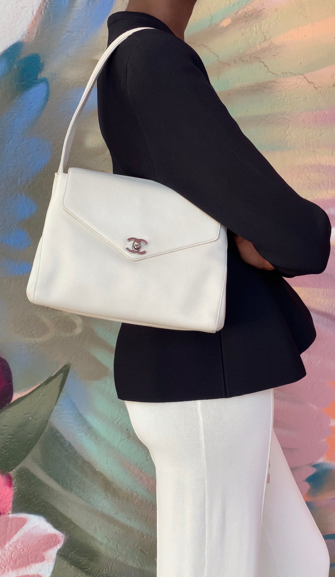 Chanel White Vintage 1997 CC Soft Envelope Shoulder Flap Bag SHW