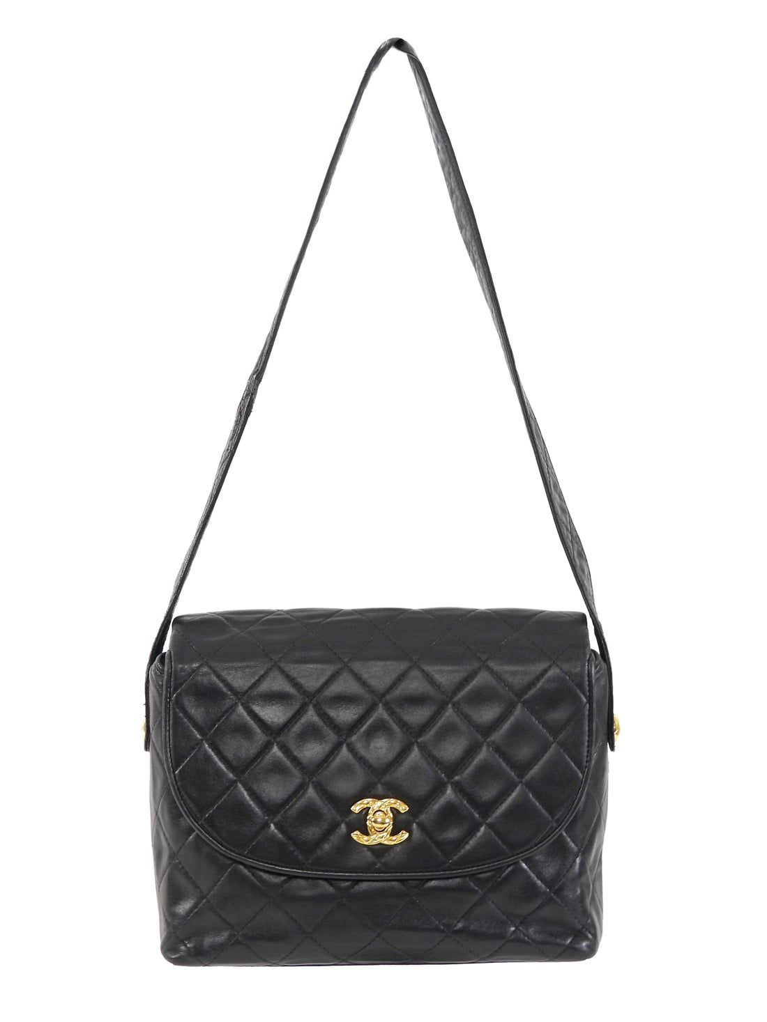 Chanel Black Vintage 1991 Quilted CC Turn Lock Flap Shoulder Bag