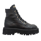 Chanel 23A Black Calfskin CC Cap-Toe Platform Combat Boot - 37