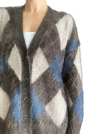 Lisa Yang Taupe Grey Blue “Elaria” Argyle Cashmere Knit Cardigan - XS-S / US 4-6