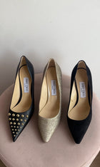 Jimmy Choo Light champagne Gold Glitter Pointed Pumps - 40