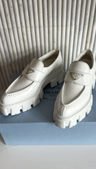 Prada White Pointed Monolith Platform Loafers - 38