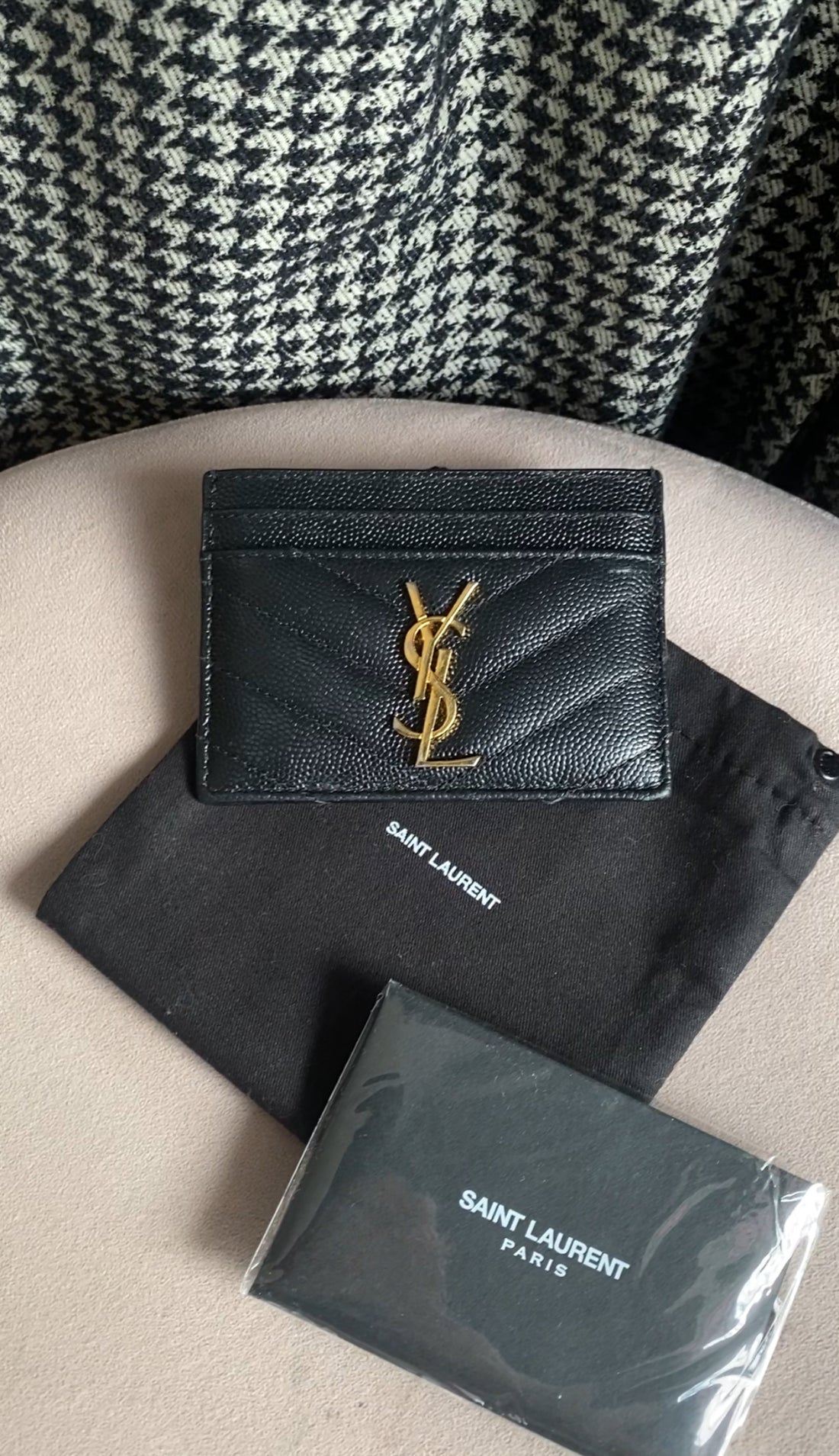 Saint Laurent Grain de Poudre Cassandre Card Holder GHW