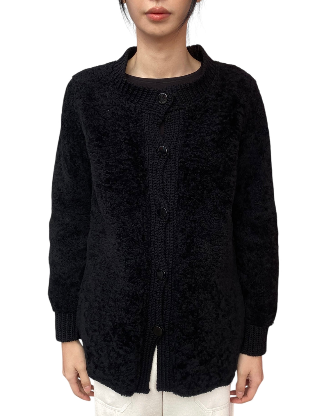 M Missoni Black Shearling Cardigan - 40 / US 6