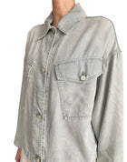 Giorgio Armani Mint Green Denim Chambray Shirt Jacket - 40 / US 6-8