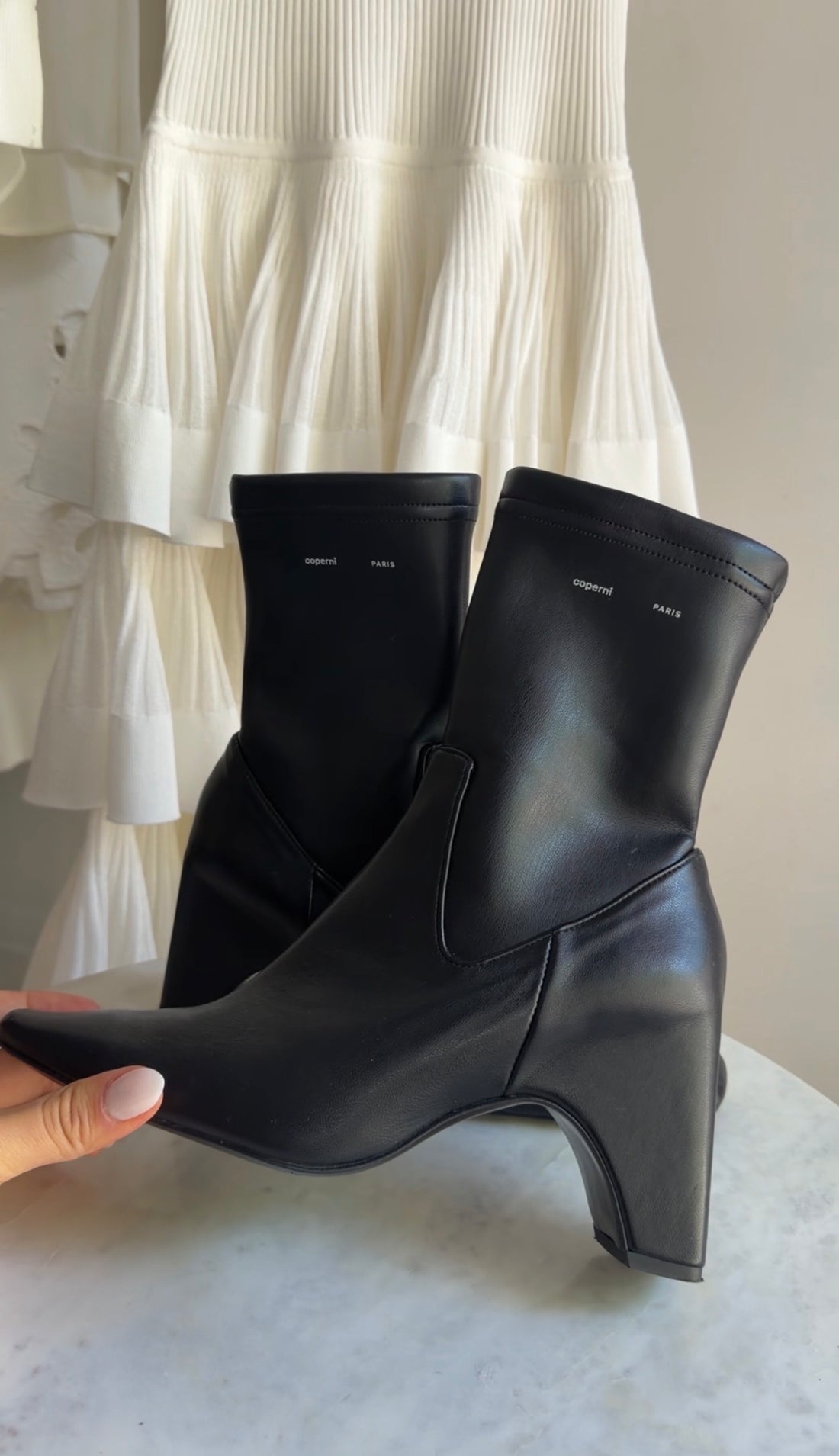 Coperni Black Stretch Nappa Leather Curve Heel Ankle Boots - 36