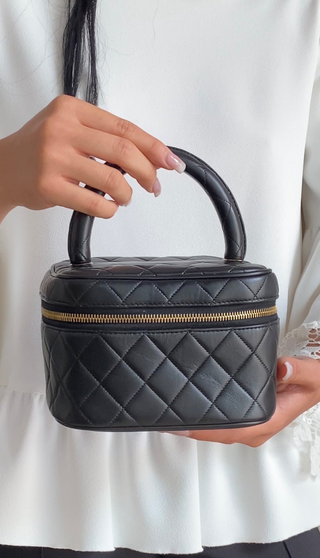Chanel Vintage 1994 Black Quilted Lambskin CC Vanity Bag