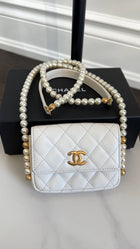Chanel Ivory White About Pearls Mini Card Holder on Strap