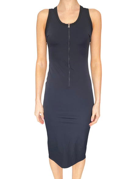 Prada Sport Black Nylon Striped Zip Midi Dress - M / US 4-6