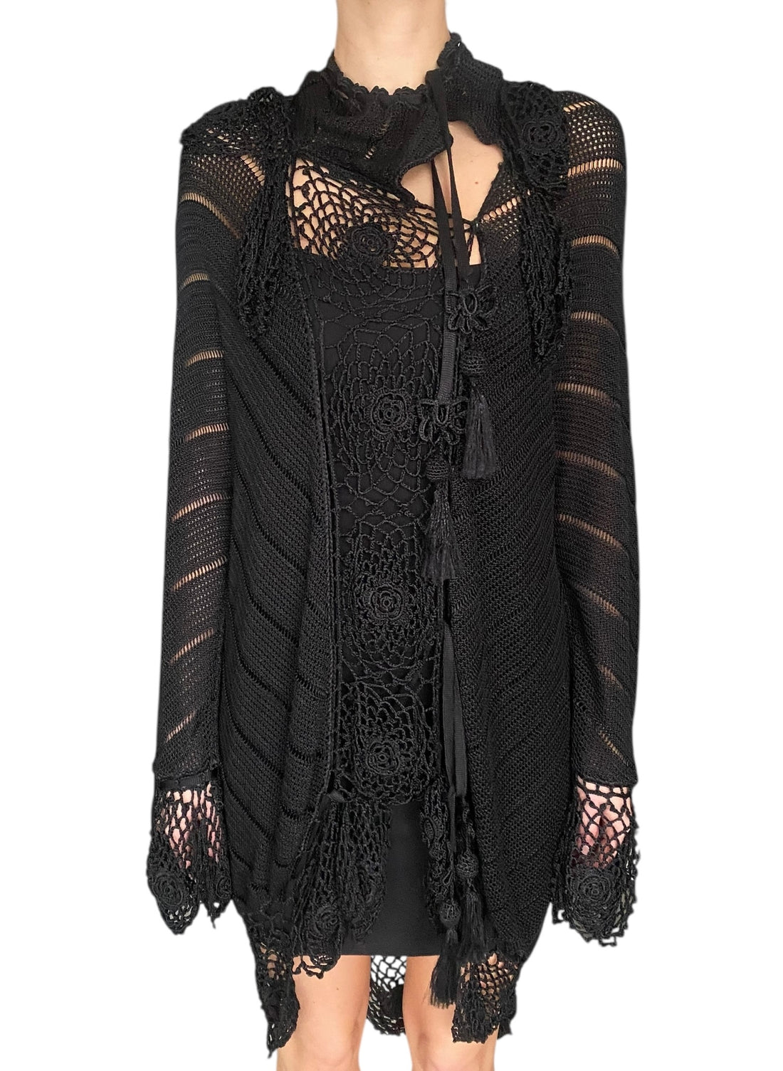 Alexander McQueen Black Floral Crochet Coverup Dress / Cardigan - US 4