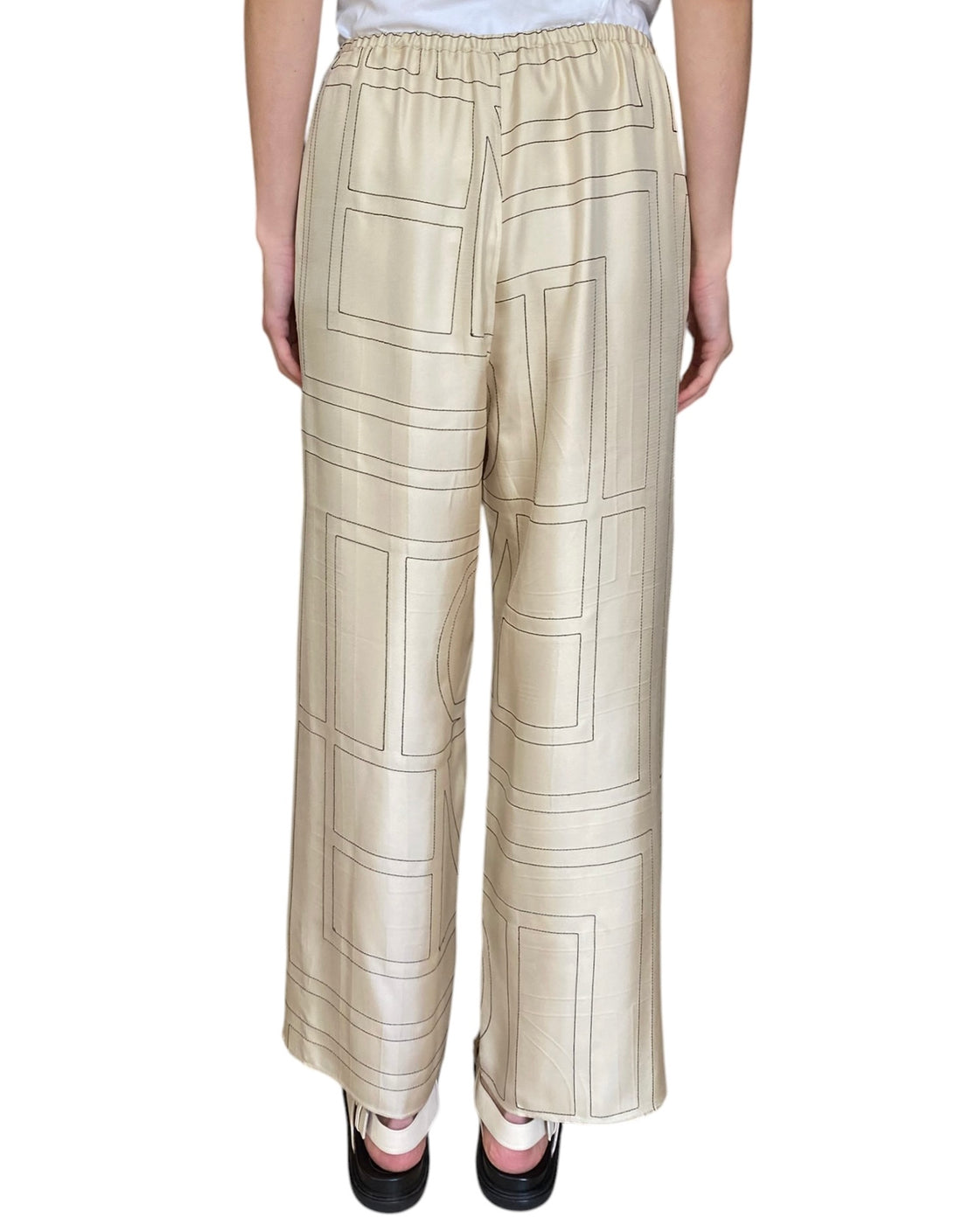 Toteme Beige Silk Logo Monogram Print Pyjama Lounge Pants - S