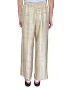 Toteme Beige Silk Logo Monogram Print Pyjama Lounge Pants - S