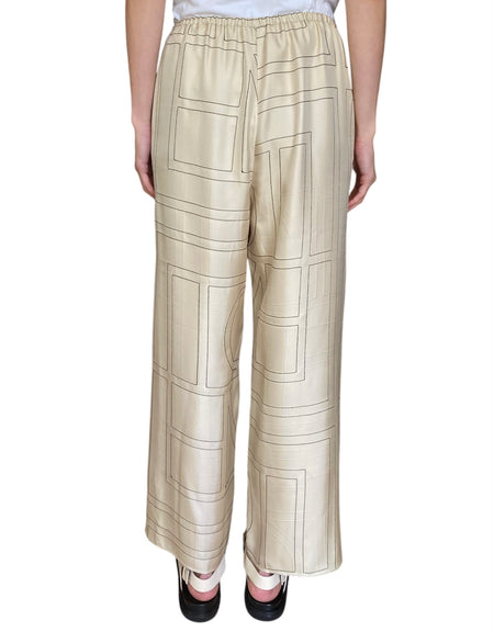 Toteme Beige Silk Logo Monogram Print Pyjama Lounge Pants - S