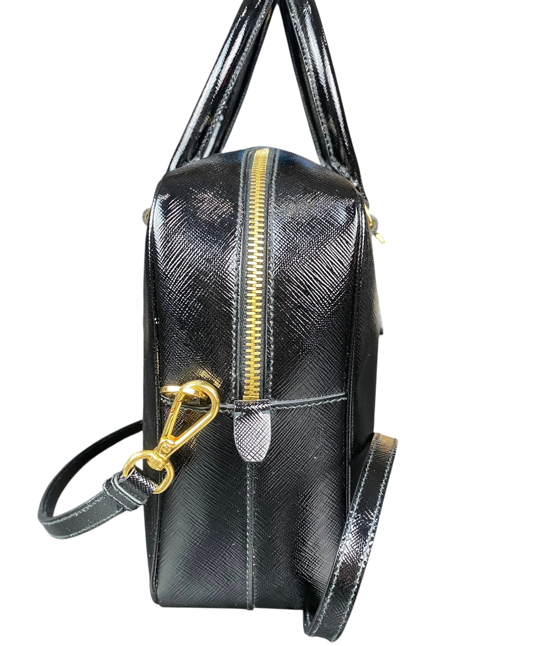 Prada Black Saffiano Vernice Bauletto Crossbody Bag