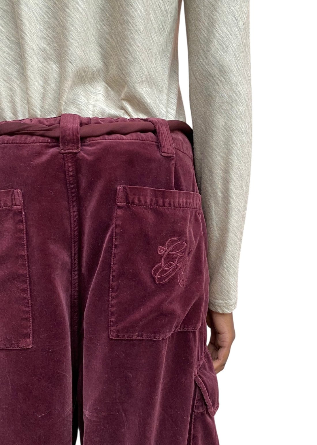 Giorgio Armani Burgundy Velvet Cargo Trousers - 42 / US 6