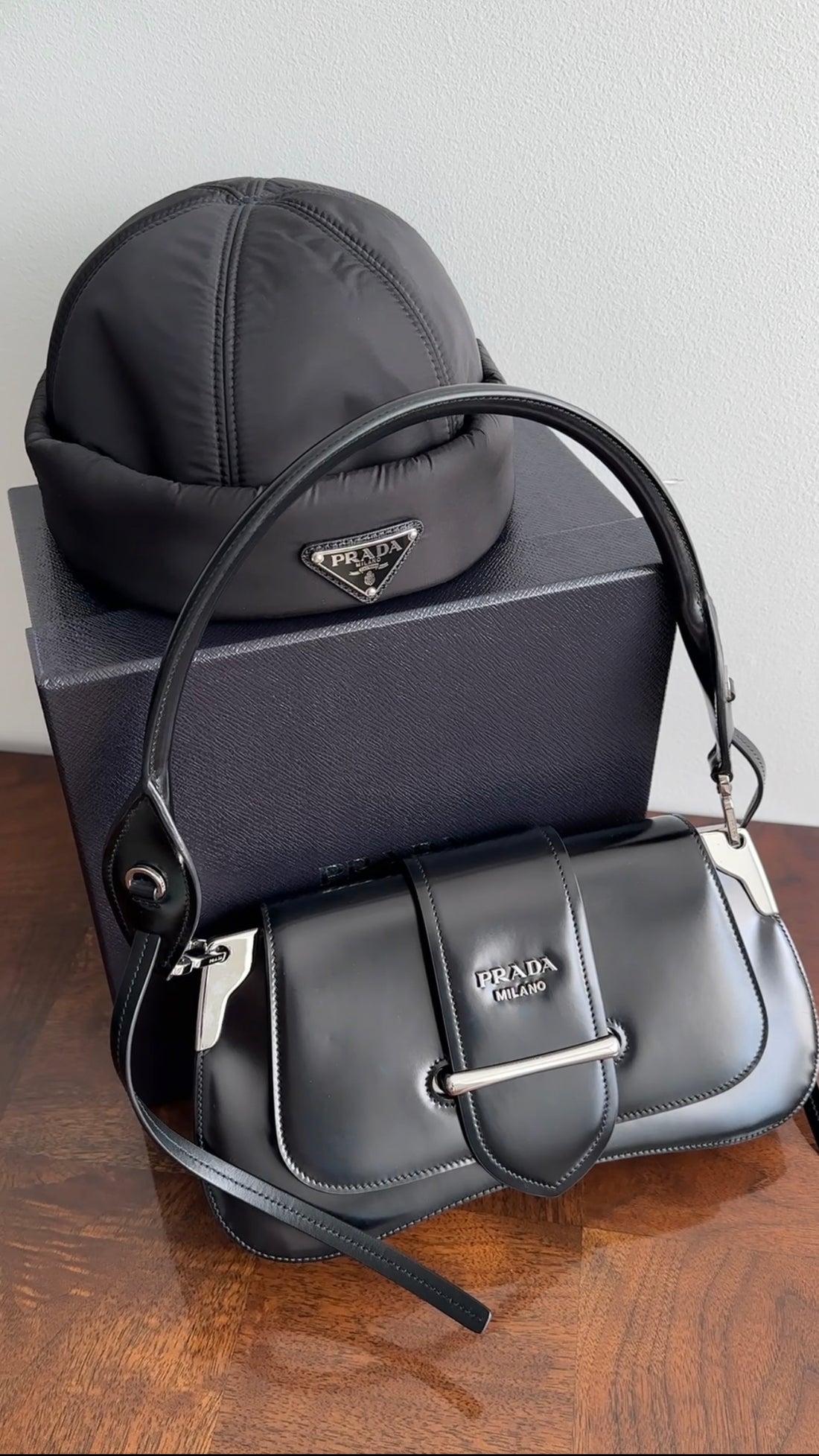 Prada Black Glossed Leather Sidonie Shoulder Bag