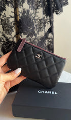 Chanel Black Quilted Caviar Leather Small O Case Small Zip Pouch