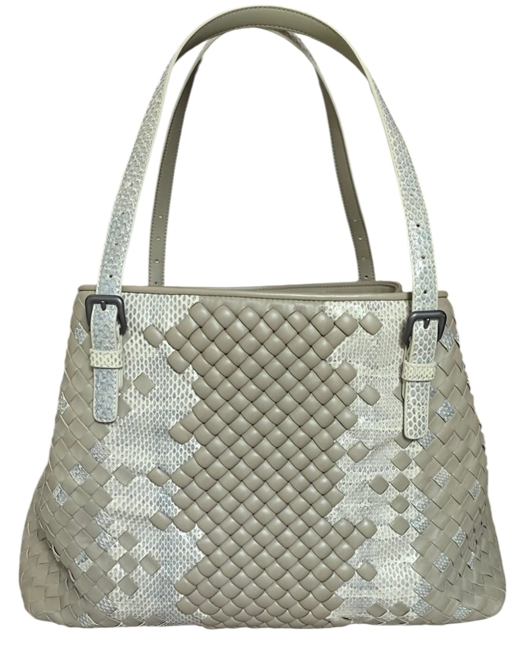 Bottega Taupe Snakeskin Nappa Intrecciato Medium Cesta Tote