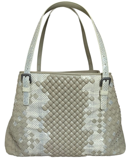 Bottega Taupe Snakeskin Nappa Intrecciato Medium Cesta Tote