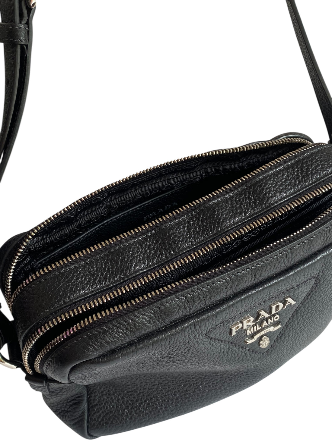 Prada Black Daino Leather Crossbody Camera Bag