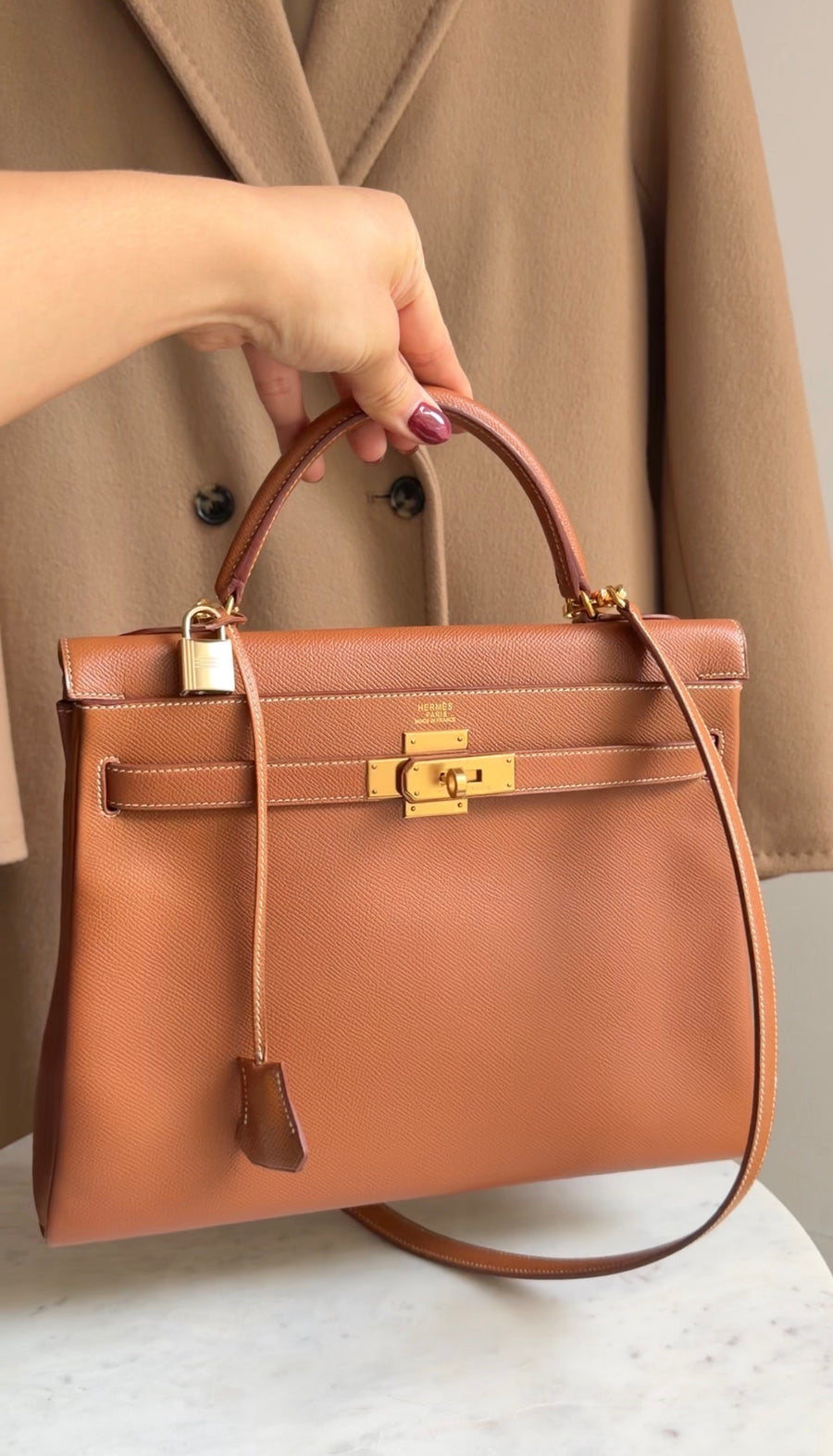 Hermes Gold Vintage 1996 Kelly 32 Courchevel Gold GHW