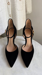 Gianvito Rossi Black Crystal Buckle Velvet Sofia D'Orsay Pump - 36.5