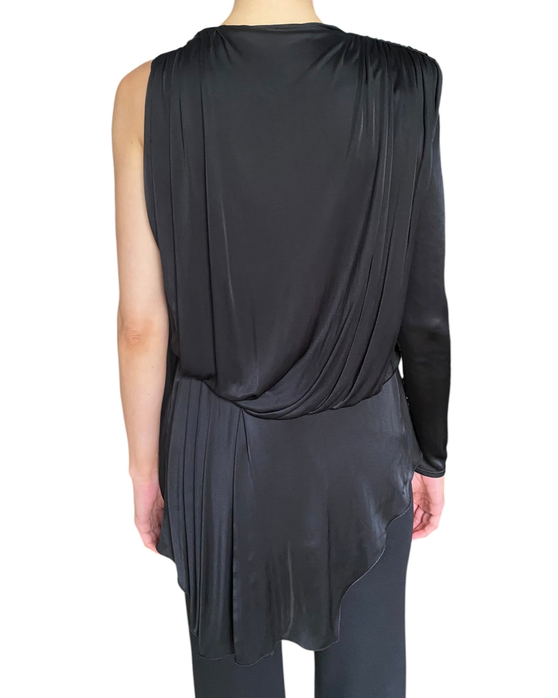 Versace Black Draped Jersey Asymmetrical Hi-Low Top - FR 38 / US 4