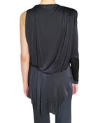 Versace Black Draped Jersey Asymmetrical Hi-Low Top - FR 38 / US 4