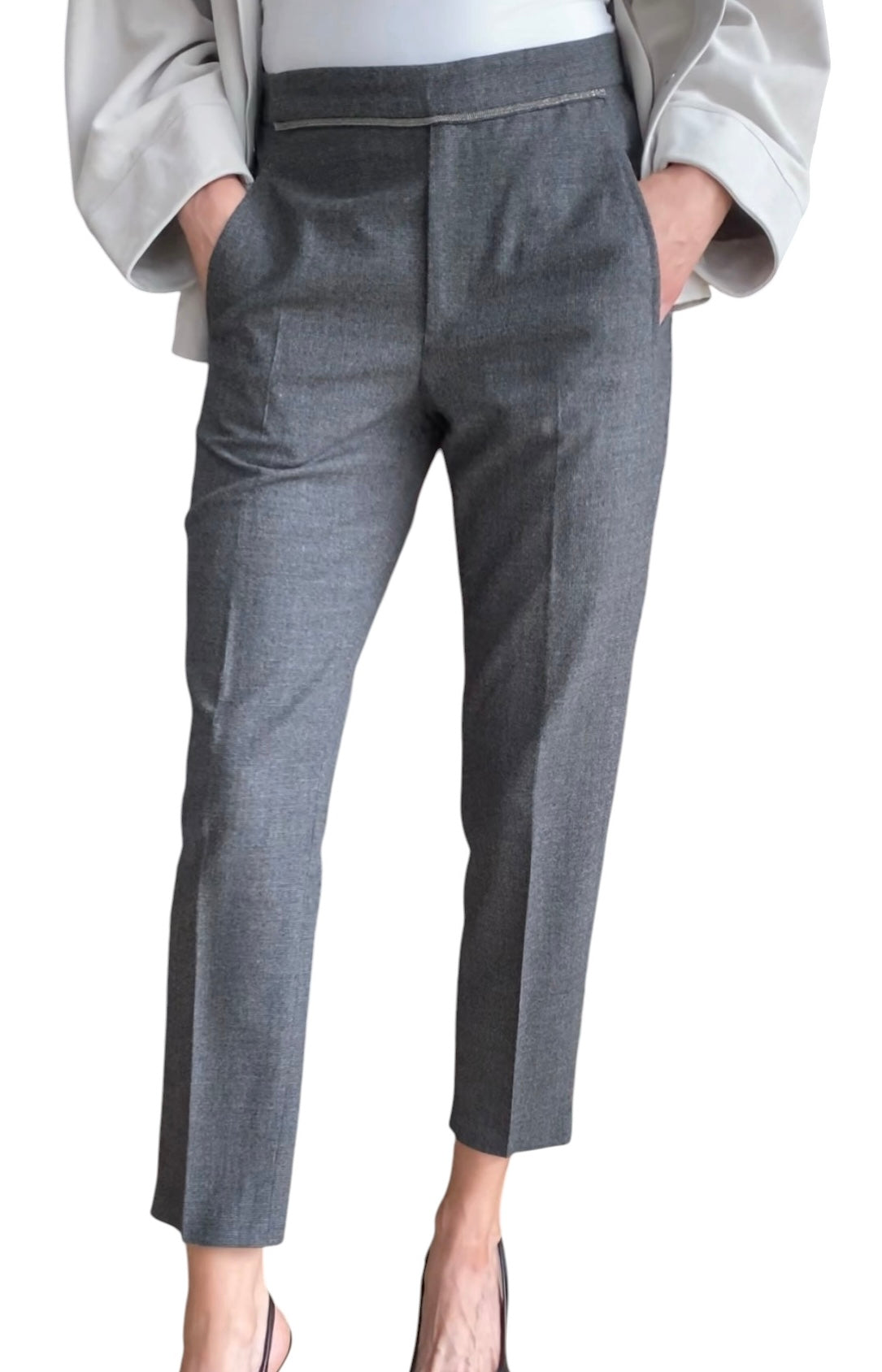 Brunello Cucinelli Grey Wool Monili Trousers - IT 42 / US 6