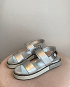 Prada Silver Metallic Leather Sandals - 37