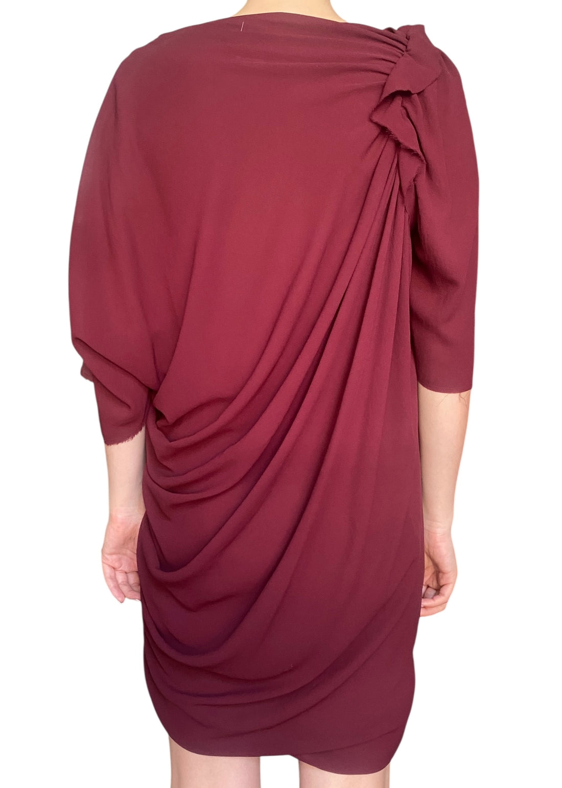 Lanvin 2009 Burgundy Silk Draped Dress - 44 / US 10-12