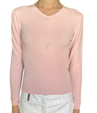 Chanel Pink SS 2005 V-Neck Long Sleeve Logo Top - FR40 / US 6-8