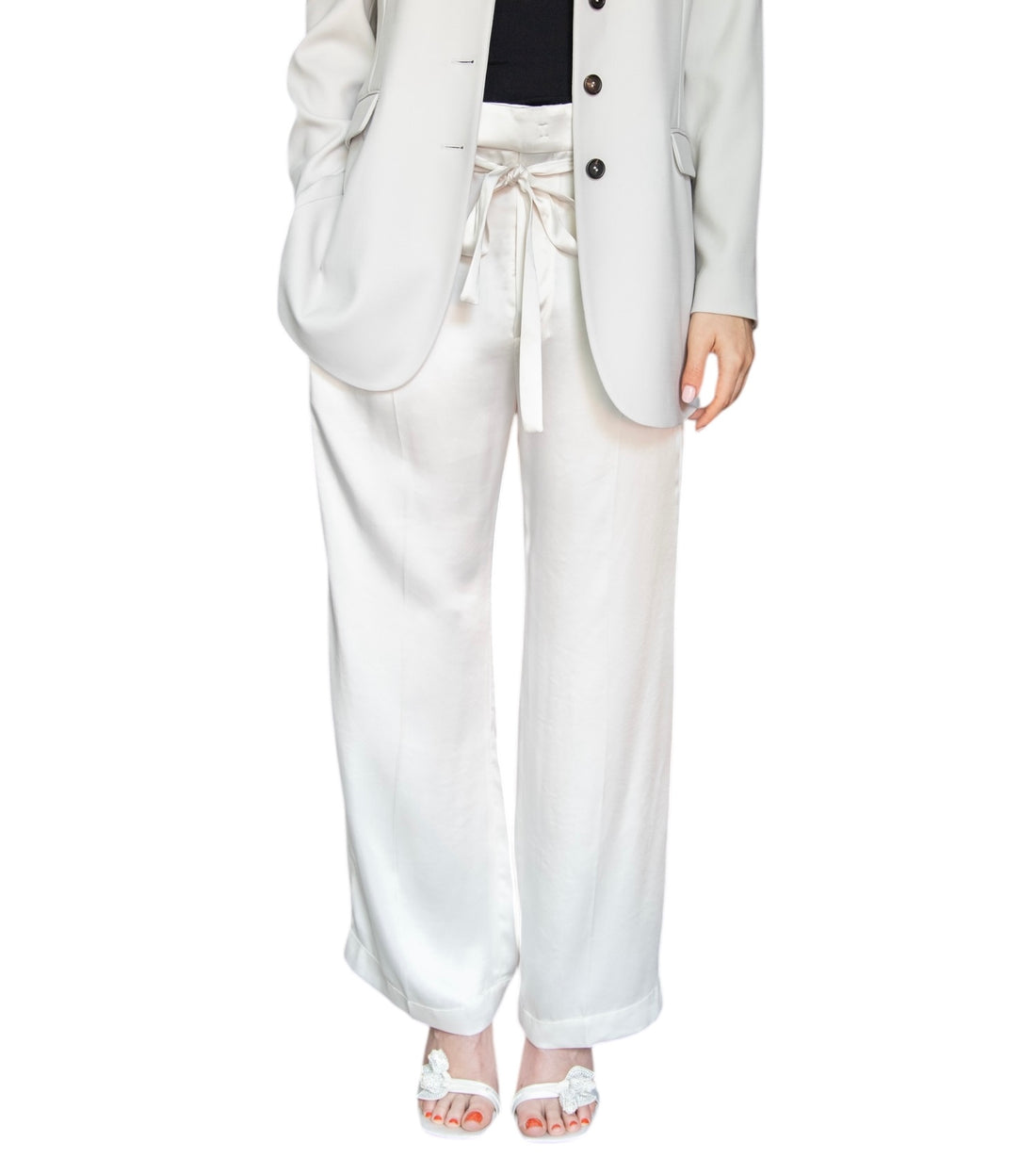Brunello Cucinelli Ivory Satin Tie Trousers - IT 42 / US 6