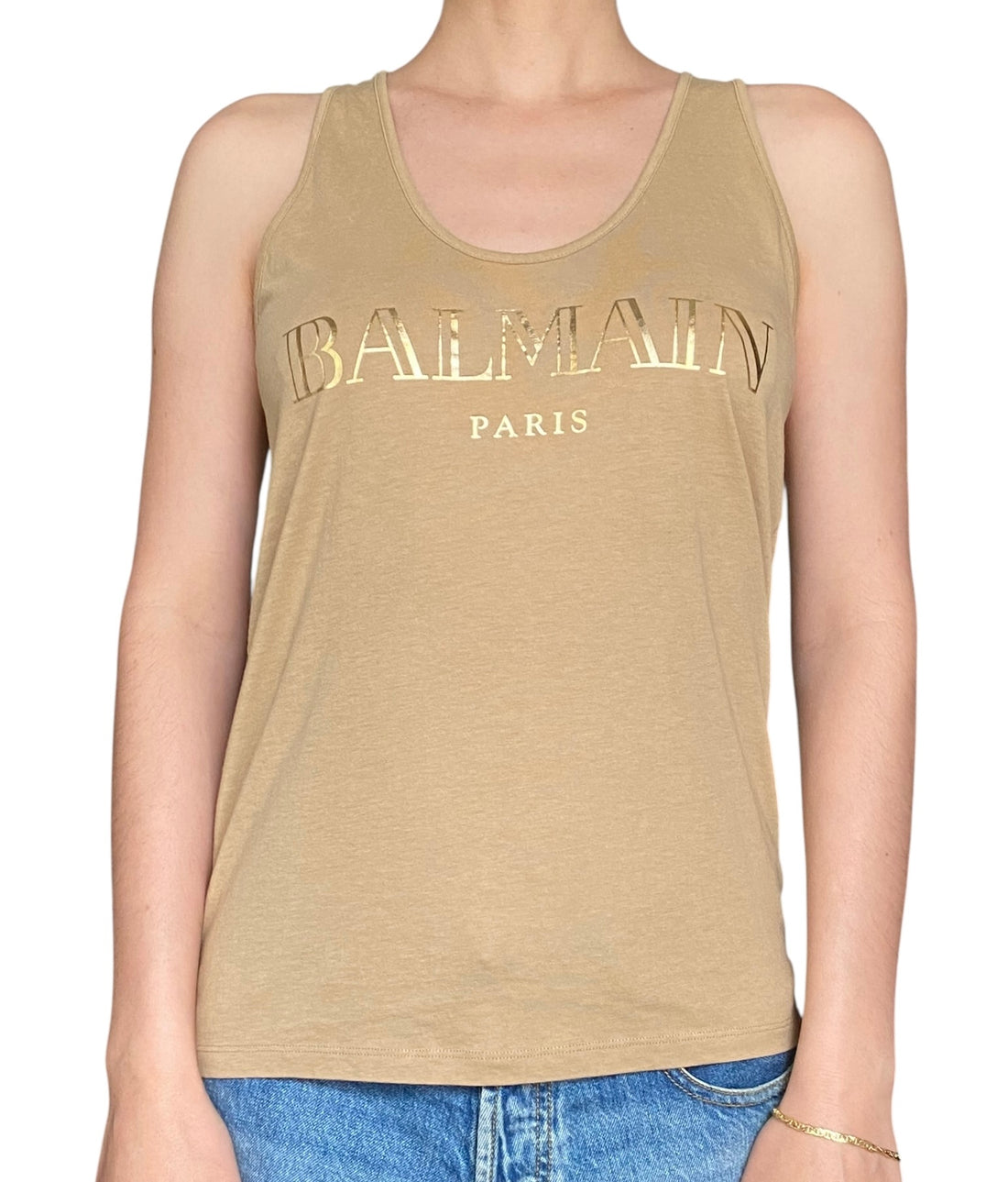 Balmain Beige Logo Tank Top - 38