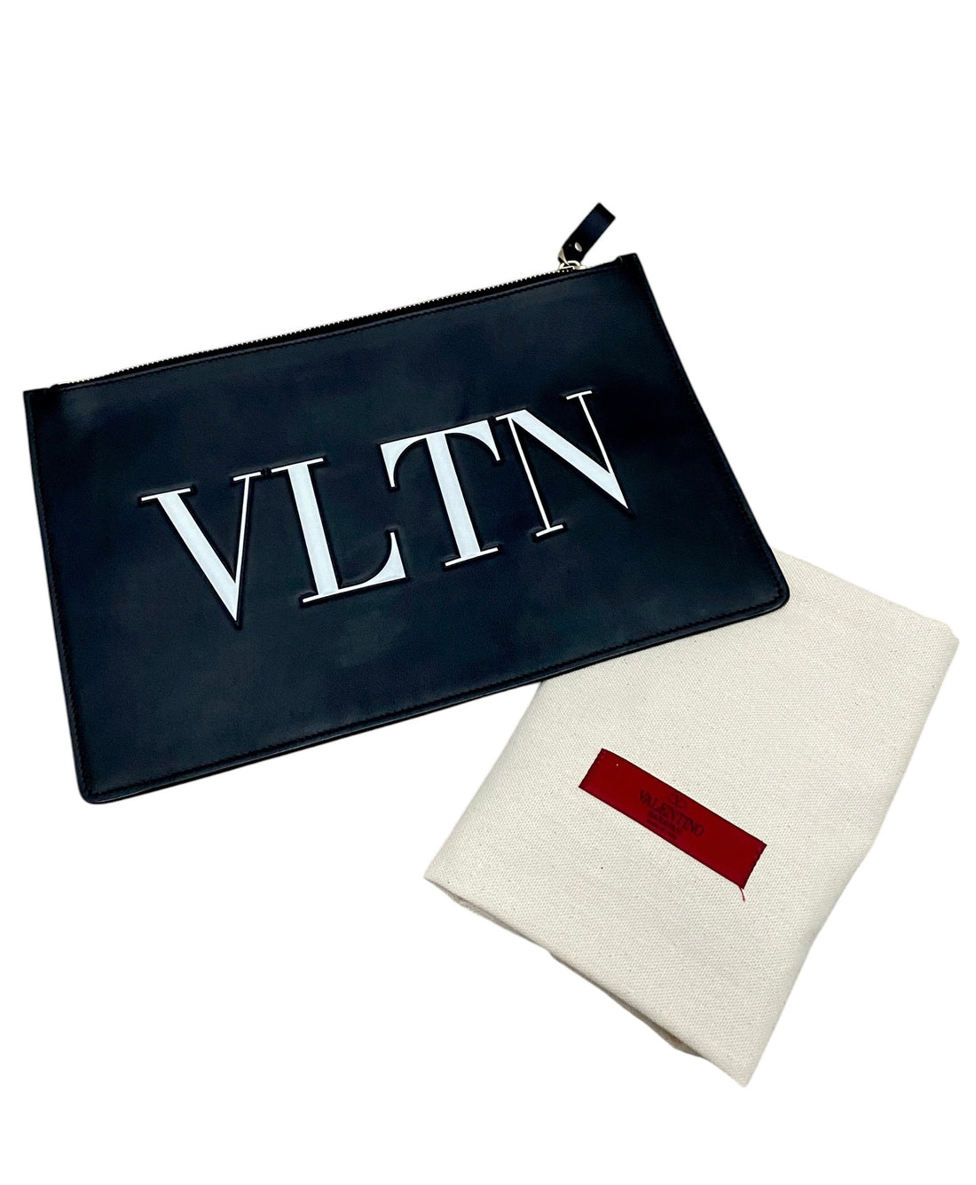 Valentino Black Leather VLTN Flat Pouch